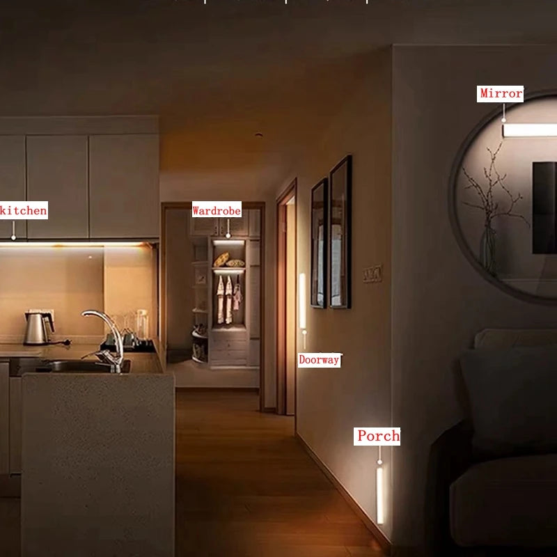 LED Motion Sensor Light Wireless LED Night Light Type C Rechargeable Light Cabinet Wardrobe Lamp Staircase Backlight for Kitchen