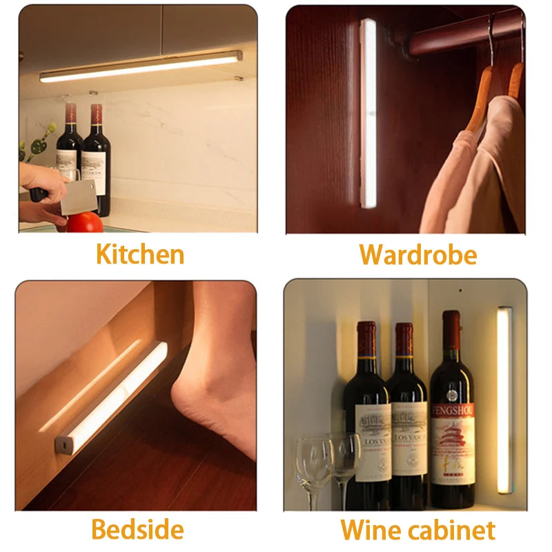 LED Motion Sensor Light Wireless LED Night Light Type C Rechargeable Light Cabinet Wardrobe Lamp Staircase Backlight for Kitchen